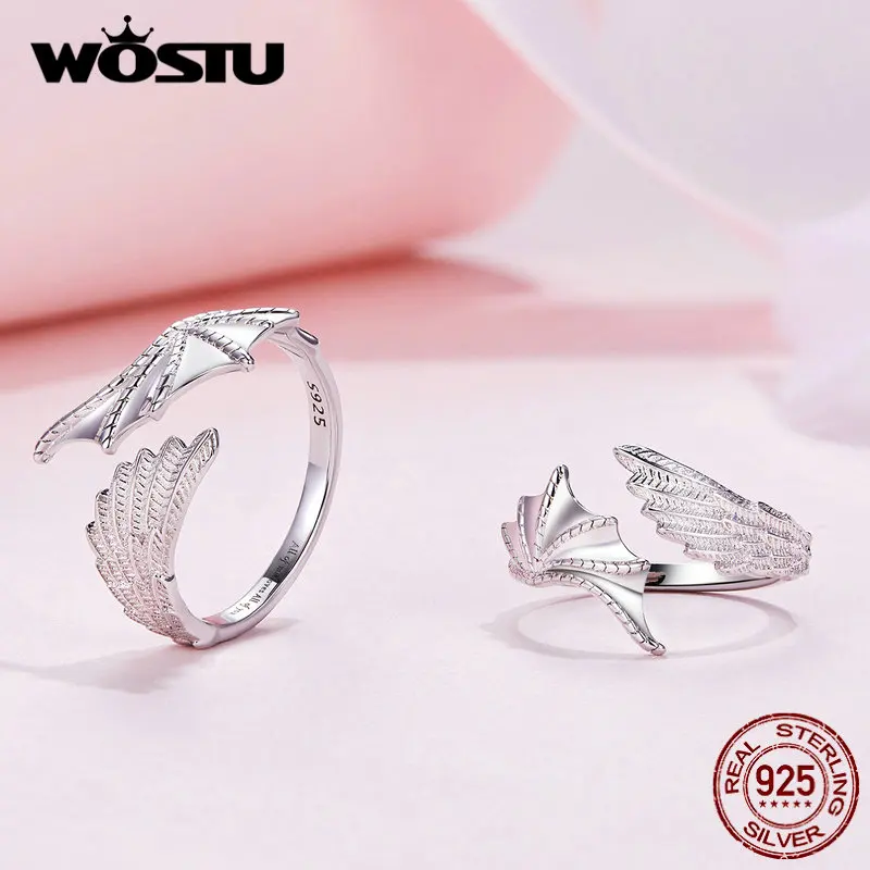 WOSTU 925 Sterling Silver Angel and Demon Lovers' Ring Couple Adjustable Rings Original Fine Jewelry For Women Anniversary Gift