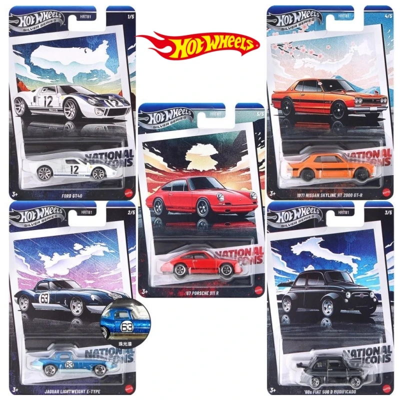 

Hot Wheels National Icons set Vintage Assortments Porsche Nissan Fiat Ford Jaguar Scale Die-Cast Model Vehicle Cars HRT81-G 1:64