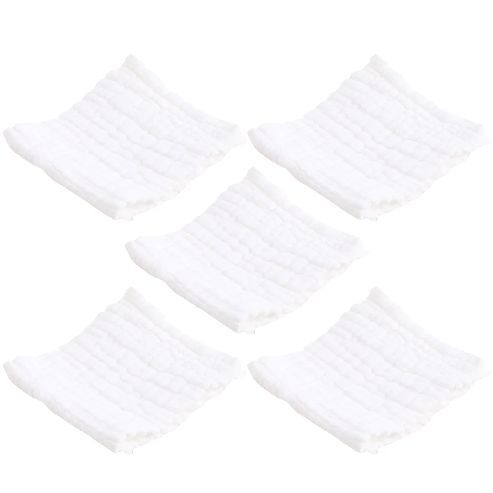 

5 Pcs Water Washable Cotton Diapers 12 Layers Gauze Breathable Newborn Nappy Pads Absorbent Baby Bibs White Color Soft