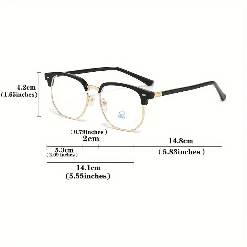 1-teilige Herren-Brille im lässigen Stil mit halber Rahmen, PC-Gläser, dekorative Brille, Schwarz, ideale Geschenkauswahl – Detail 6