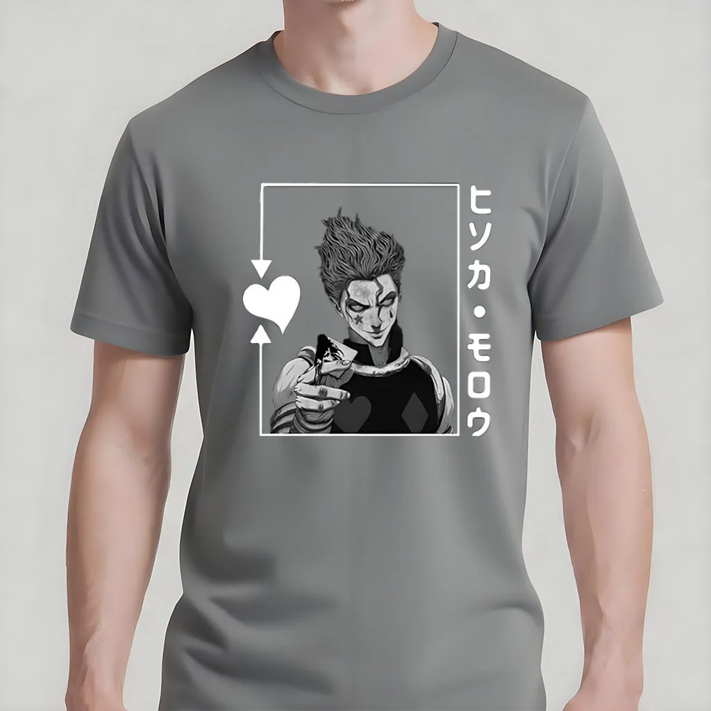 

Мужская футболка с узором Hisoka Hunter x Hunter, футболка в стиле аниме Street Dress, подарок фанату аниме, платье для пары, хлопковая дышащая футболка с круглым вырезом