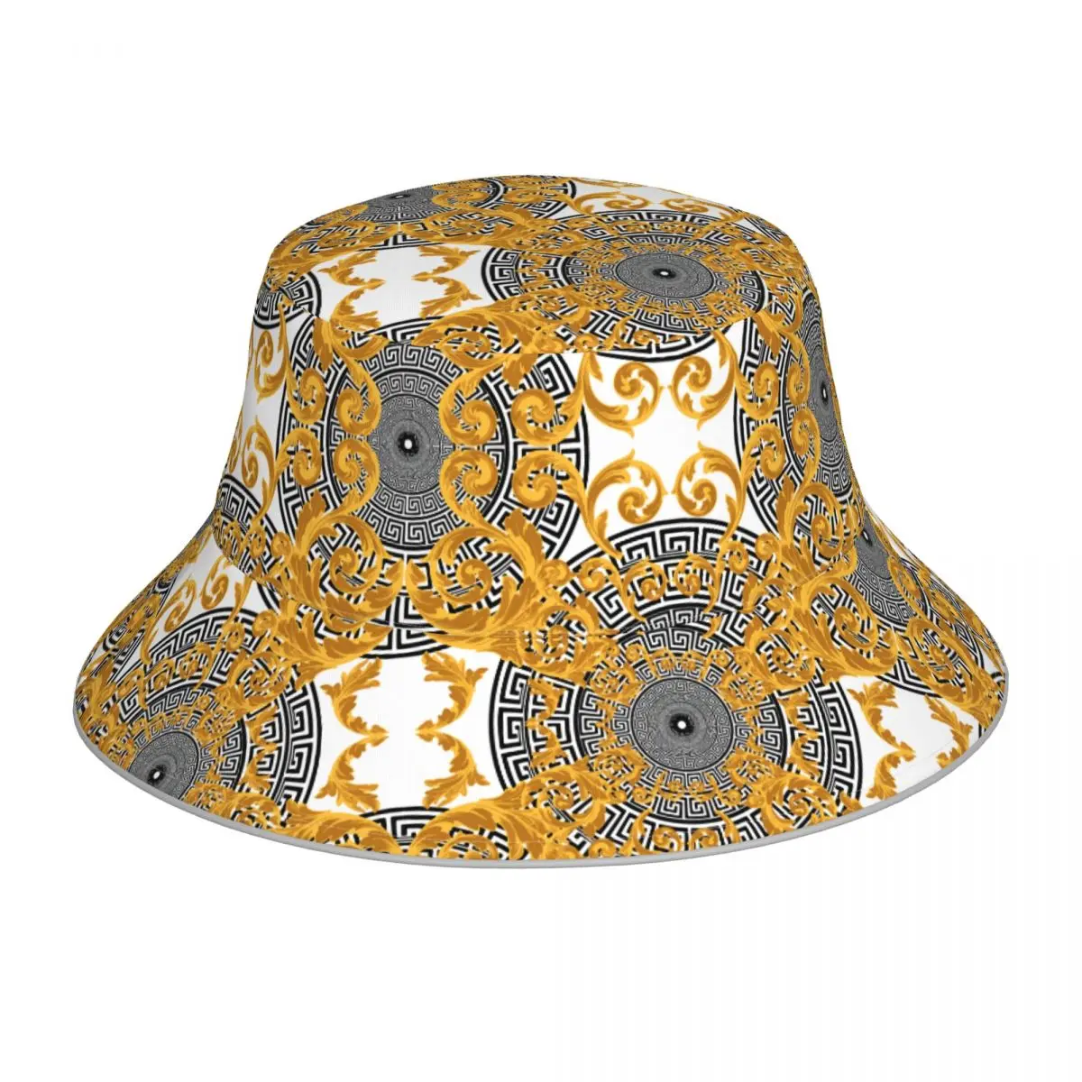 Baroque Gold Color With Greek Reflective Bucket Hat Summer Hats Fisherman Hat Foldable Women Men Sunscreen Shade Caps