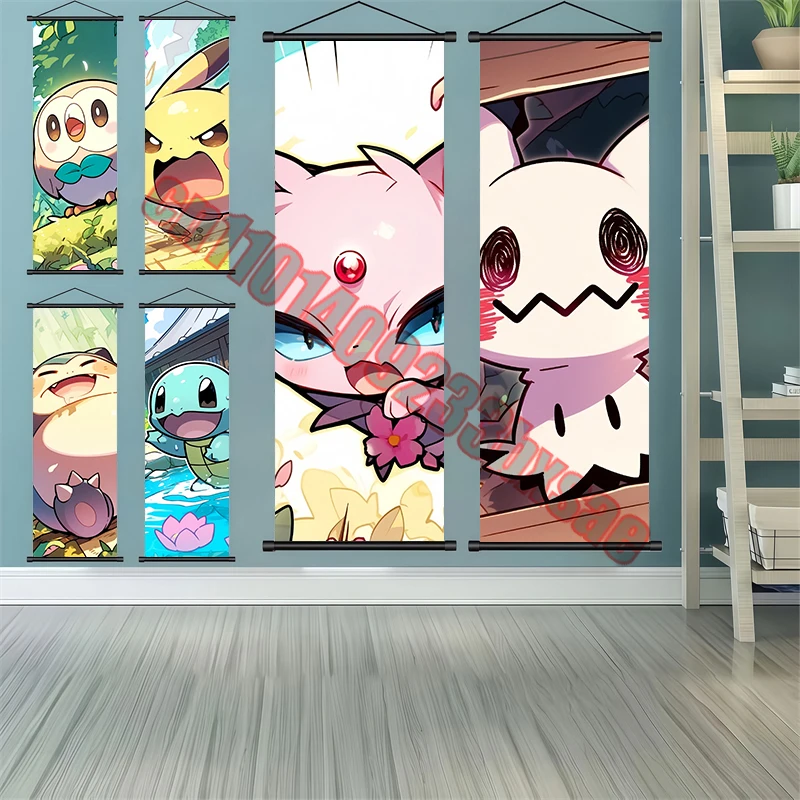 

Japanese Classic Anime Pokemon Pikachu, Squirtle, Gengar, Charmander, Bulbasaur Scroll Painting Suitable for Bedroom Decoration