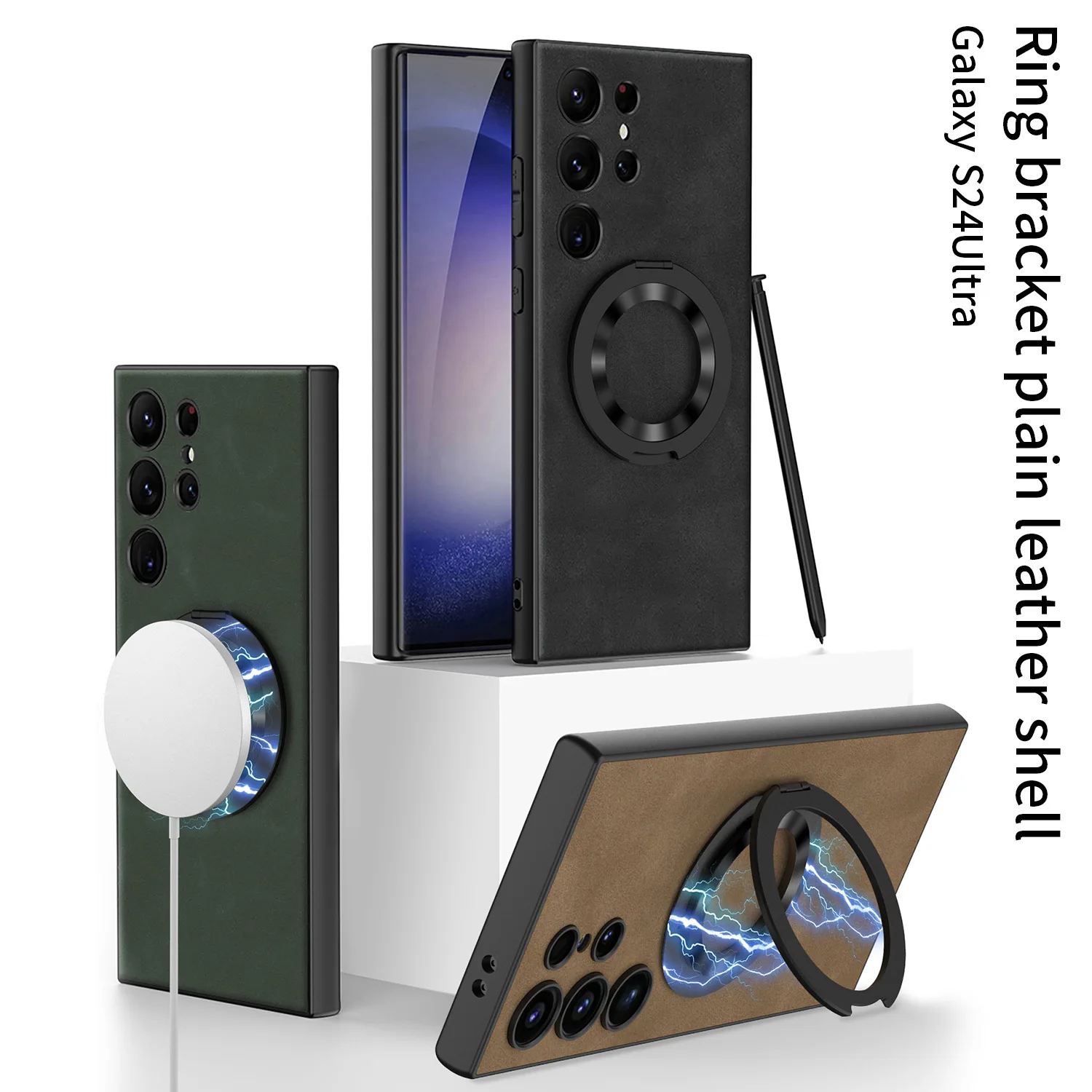 Suitable For Samsung S24 Ultra Phone Case For Anti Drop 360 Rotating Bracket S24 Wireless Magnetizing Support Point Leather Case