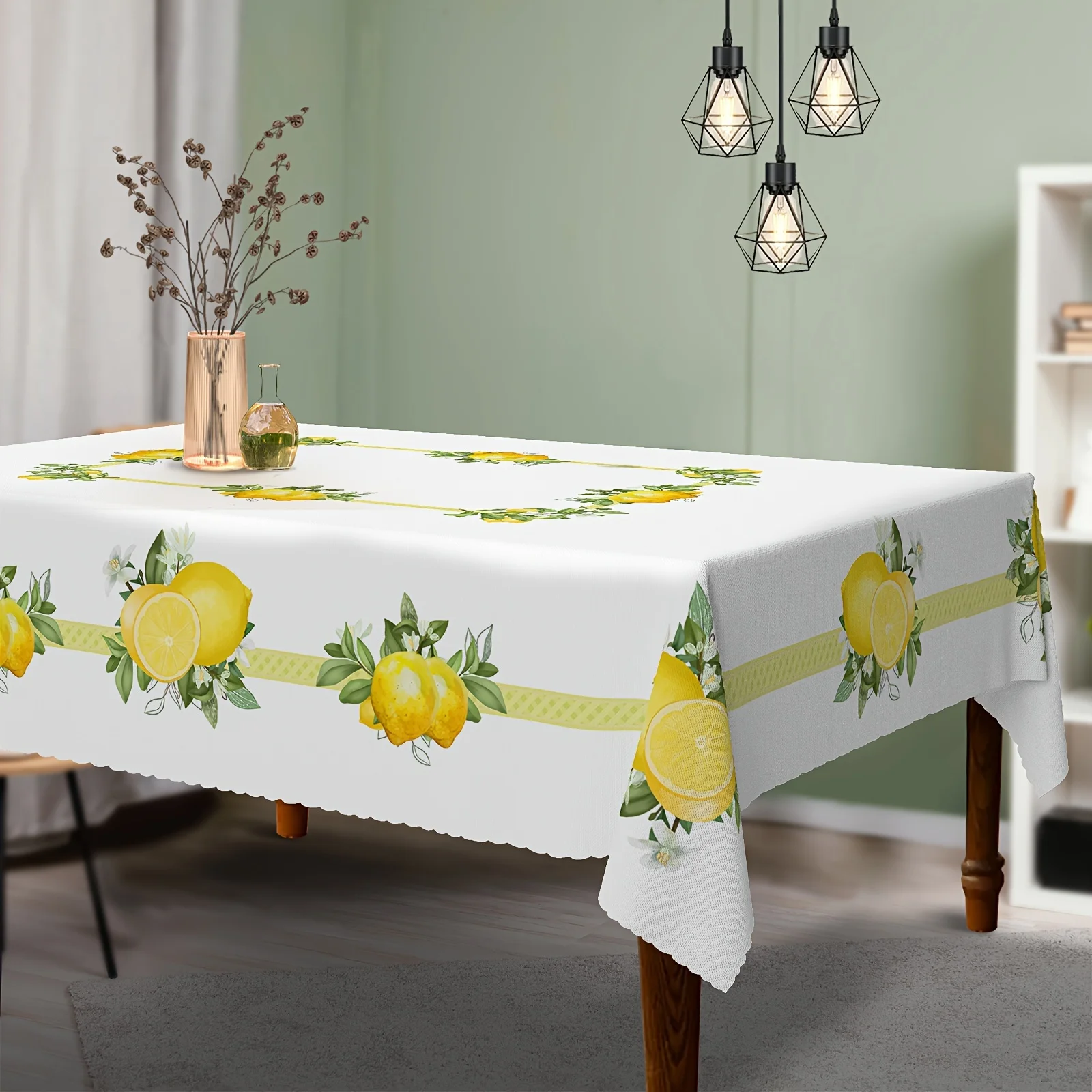 1 piece, fresh lemon tablecloth, spring and summer floral tablecloth, yellow tablecloth, polyester round shape