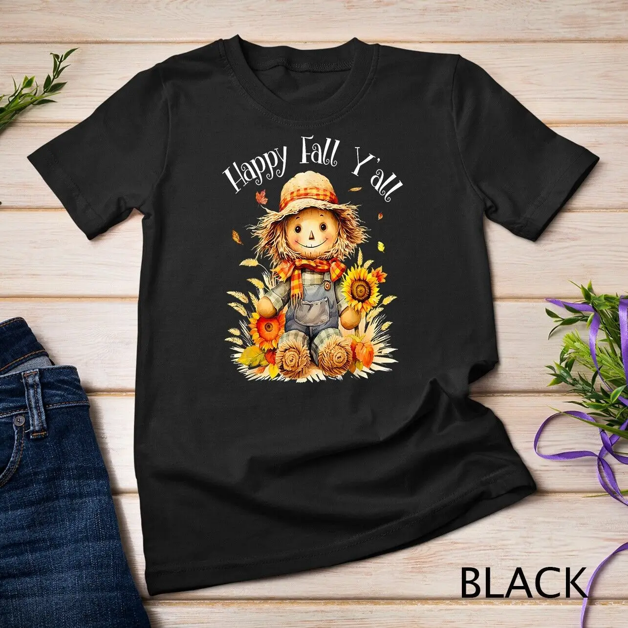 Happy Fall Yall Shirt Scarecrow Pumpkin Autumn Thanksgiving Unisex T-shirt