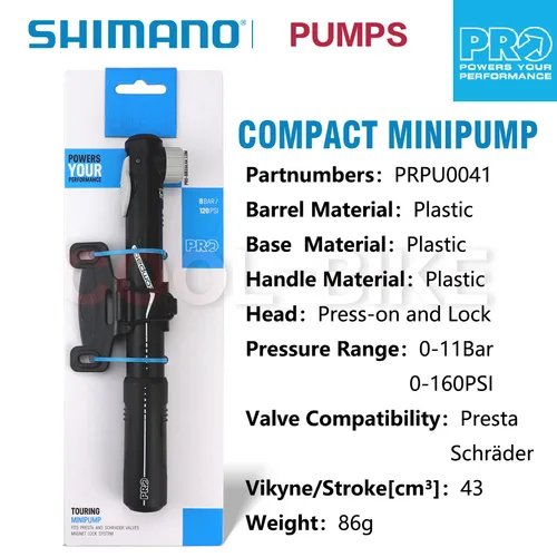 Imagen 2 del producto Shimano PRO-Mini bomba de aire compacta para bicicleta, 160PSI, bloqueo magnético negro, bomba portátil de resina, accesorios de ciclismo
