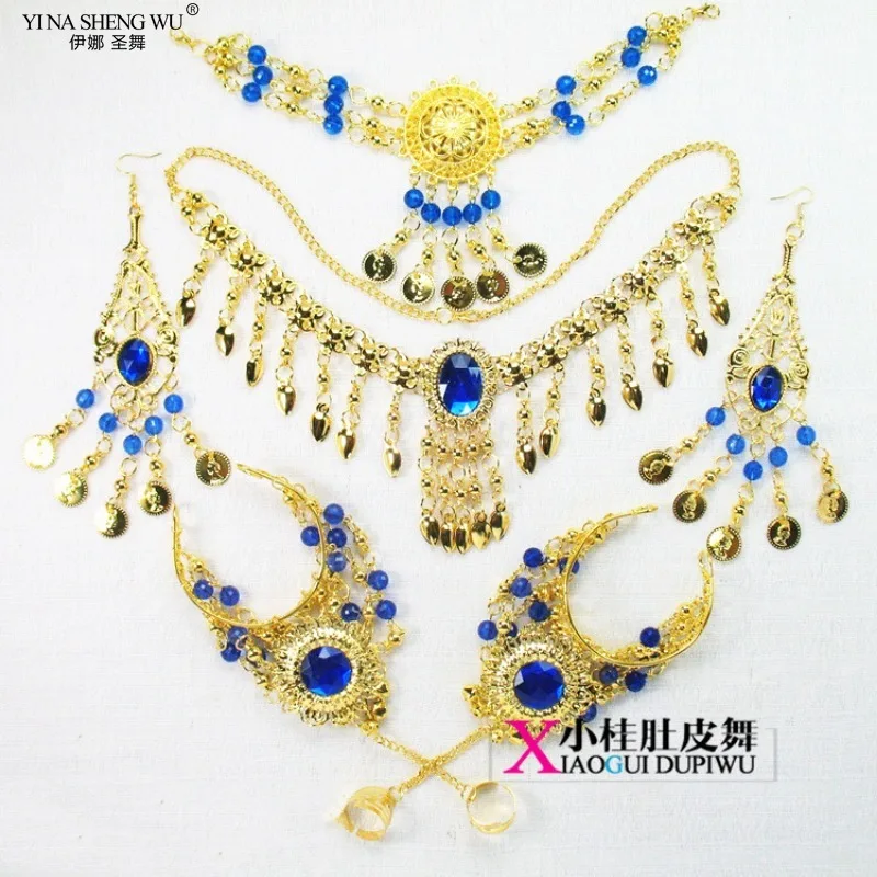 Dance Accessories Indian Dance Belly Dance Necklace Bracelet Earrings Head Chain Six-piece Dance Performance Jewelry Set Women