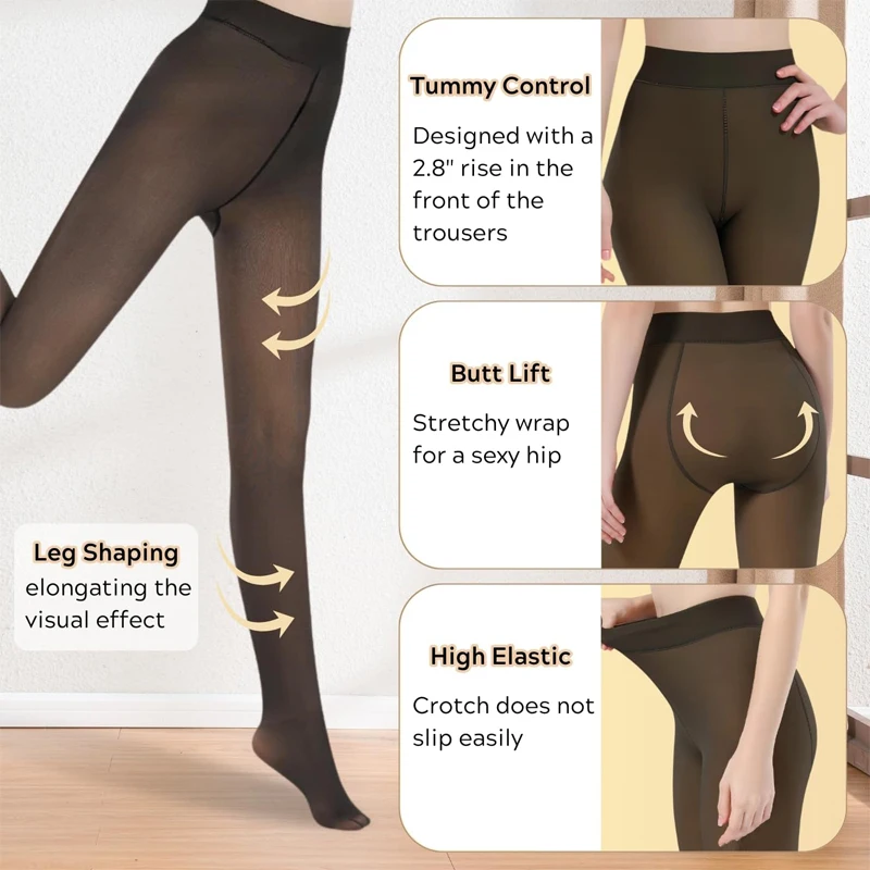 Sexy Translucent Thermal Tights Stockings Women Elastic Thick Slim Pantyhose Leggings Female Velvet Thermo High Waist Pantyhose
