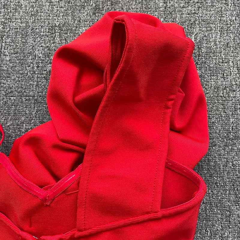 2026 Nieuwe Bandage Jurk Applicaties Asymmetrische Hals Over De Knie Bodycon Elegante High Street Show Avondfeest Een Stuk Jurken