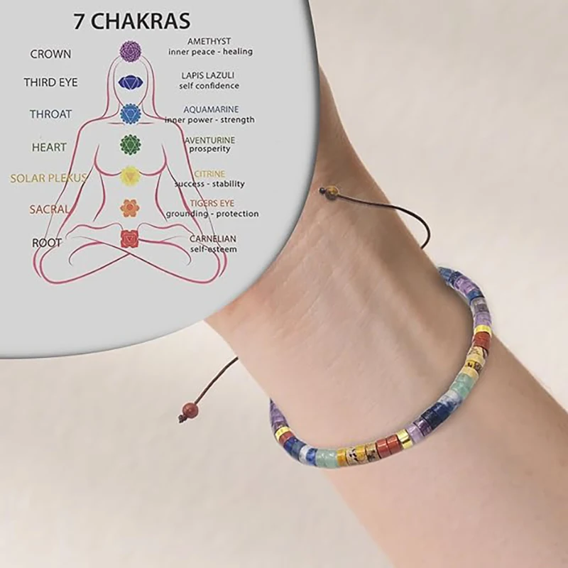 Natural Stone Beaded Bracelet For Women 7 Chakra Yoga Bracelet Healing Crystals Spiritual Anxiety Relief Jewelry Gift Daily Wear