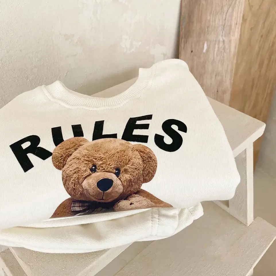 Baby Sets Cartoon Print Bear Pullover Top Long Sleeved Baby Clothes Set Boys Girls Fall Sweaters+Pants Sportswear 0-4Y Infant