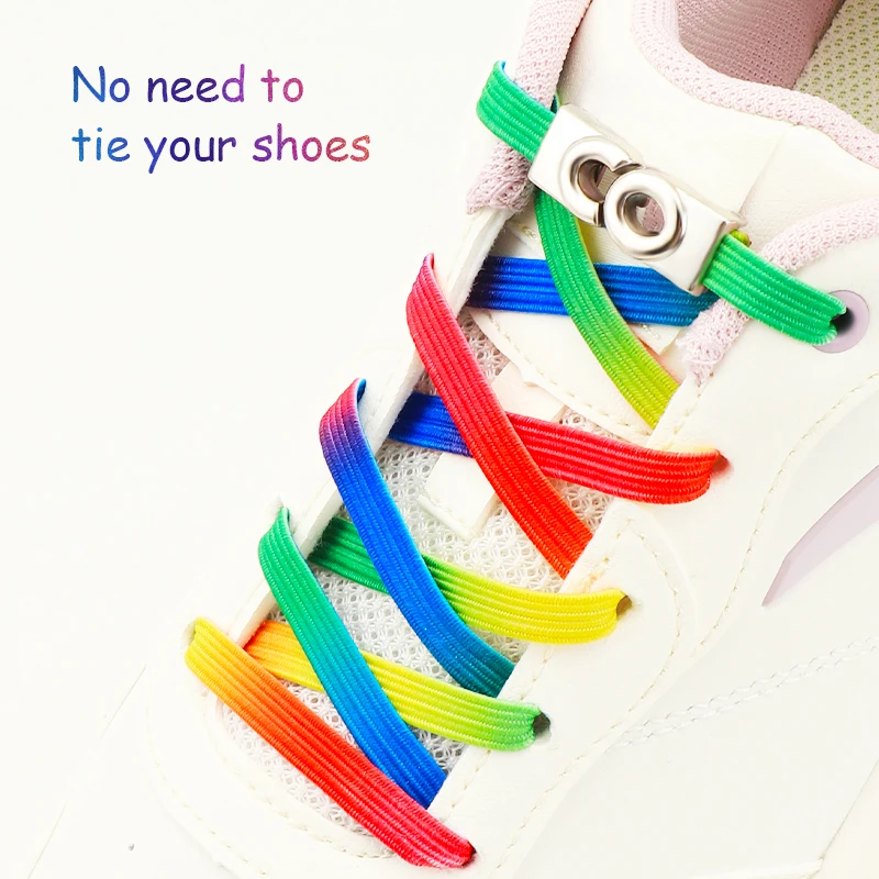 

Elastic Rainbow Laces No Tie Shoe Laces Metal Buckle Lock Shoelaces Without Ties Sneakers Kids Adult Flat Shoelace Aaccessories