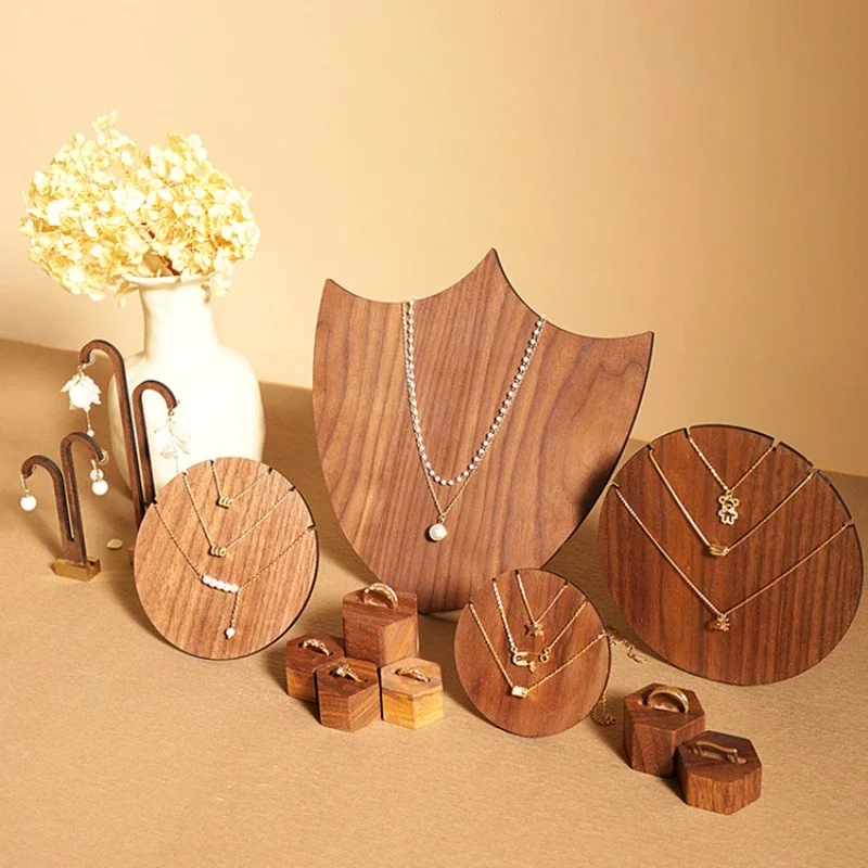 Jewelry Display Stand Shop Desktop Creative Walnut Decoration Earrings Necklace Rack Photo Shooting Props