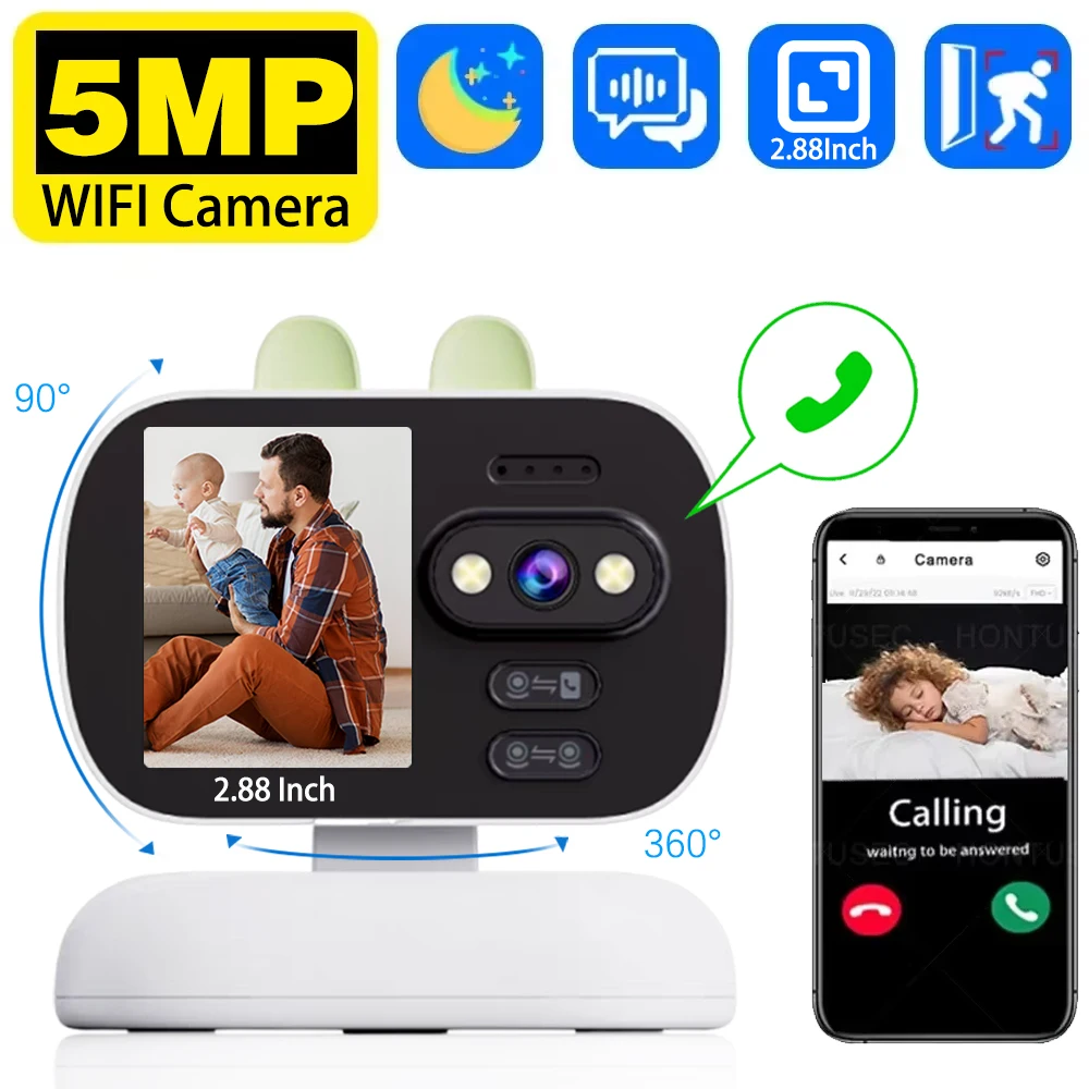

5MP PTZ Wifi Camera One Click Video Call With 2.88 Inch IPS Screen Baby Auto Tracking Security IP Camera Baby Monitor EseeCloud