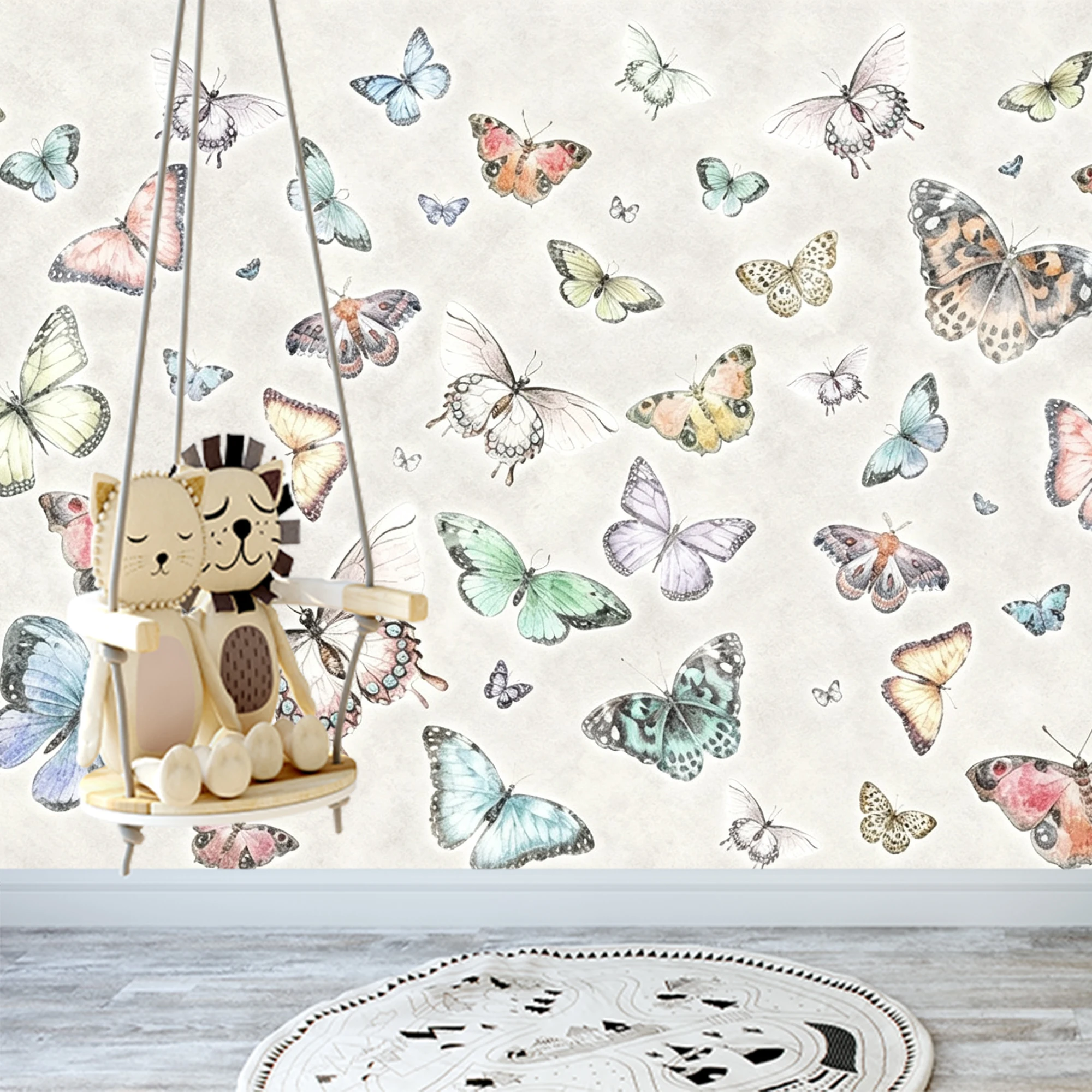 Custom Mural Wallpaper Watercolor Butterfly Peel And Stick Wall Mural Colorful Insect Art For Girls Nursery Bedroom Home Wall De
