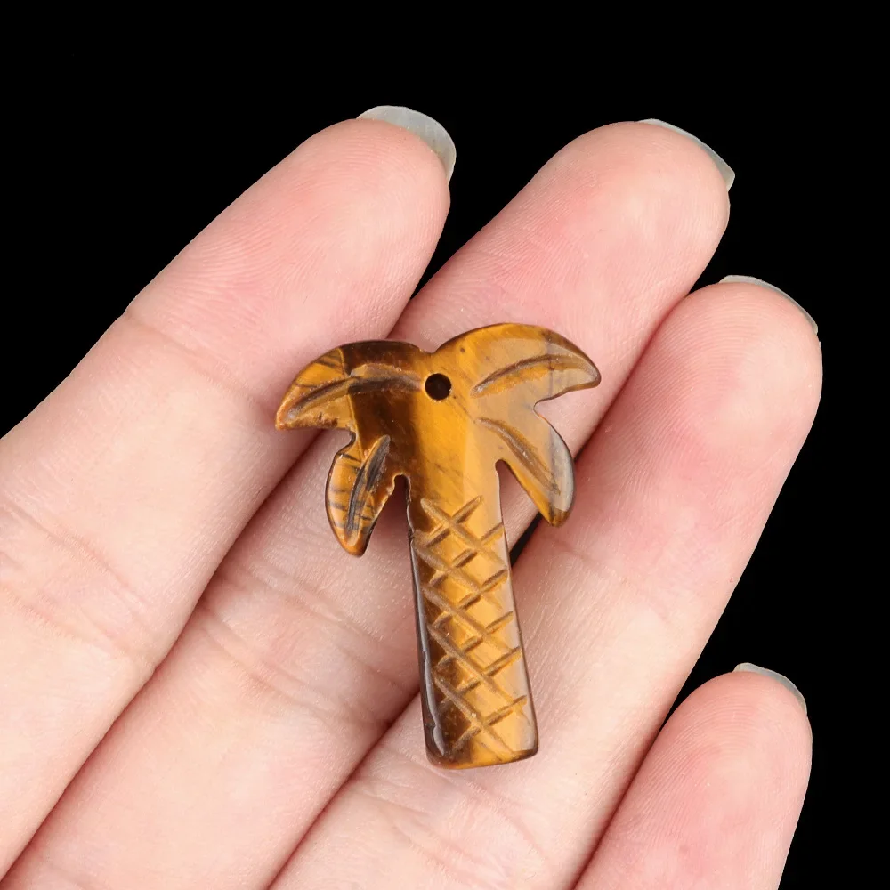 1PC Natuursteen Agaat Gesneden Kokospalm Standbeeld Palmbomen Reiki Healing Kristallen Ornament Home Decor DIY Hanger Accessoires