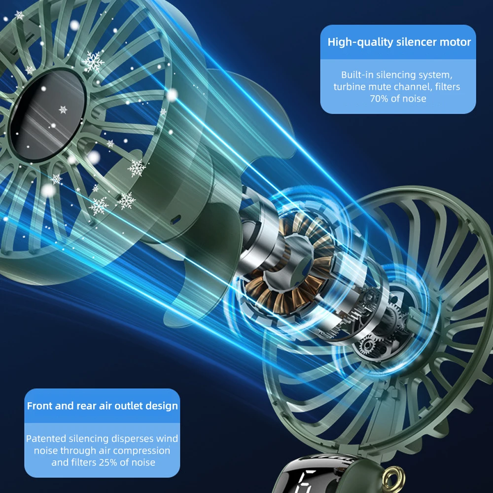 Handheld Mini Fan with 6 Speed Settings USB Rechargeable Foldable Design Phone Stand & Neck Hanging  Portable for Desk/Outdoor