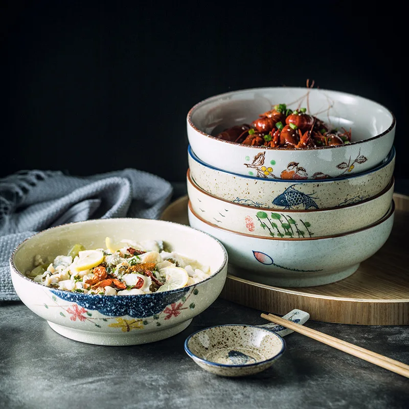 

Japanese Style Tableware Set Rib Retro Domestic Ceramic Restaurant Table Decoration Sour Beef Boiled Fish with Pickled Cabbage