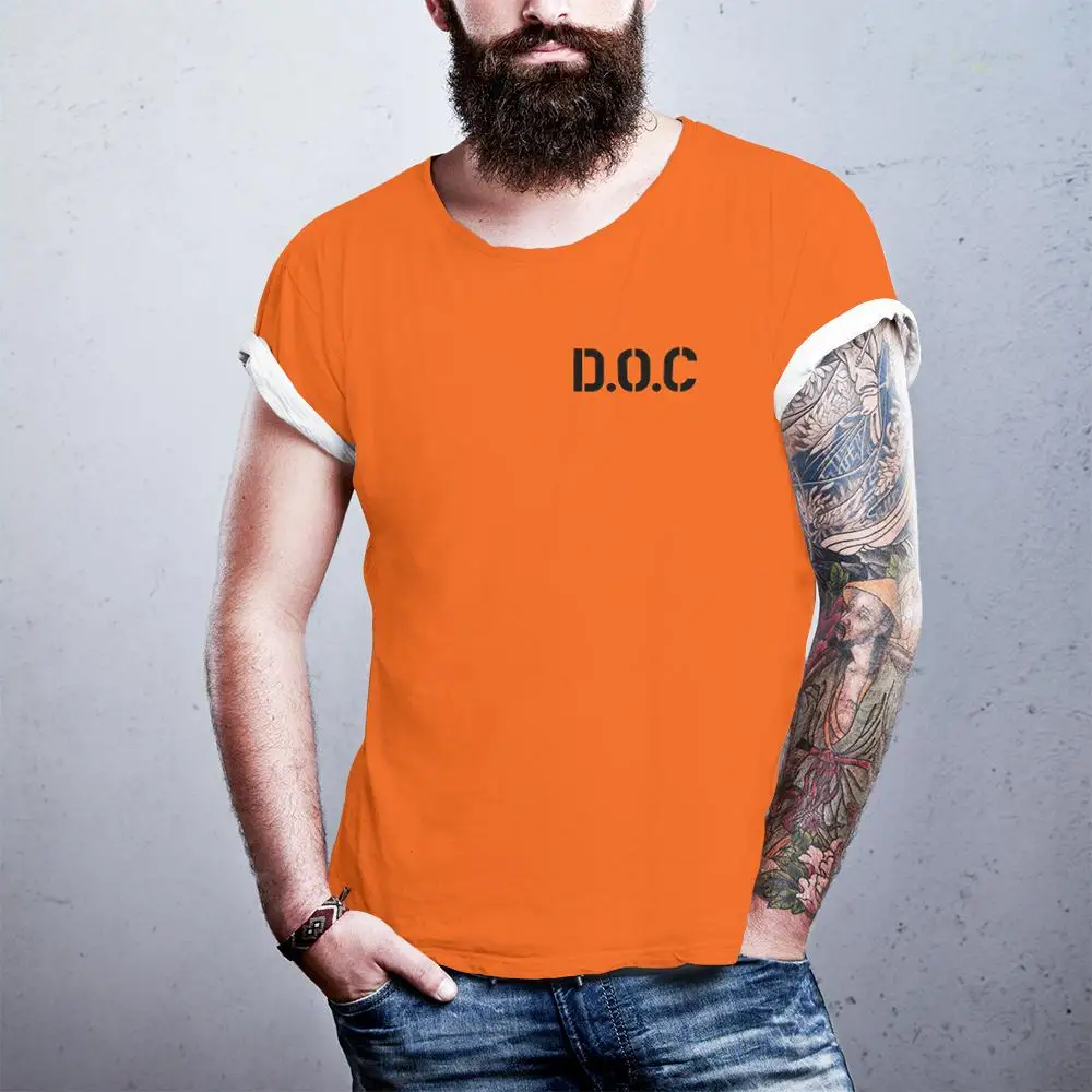 Personality Orange-colored Prison-style T-shirt Summer Unisex Abstract Round Neck Short-sleeved Fun Role-playing Casual Wear