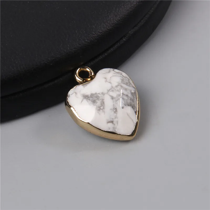 5PCS Natural Faceted Heart Shape Stone Pendant Howlite Dalmation Agate Charms For Diy Earrings Necklace Bracelet Jewelry 17x14mm