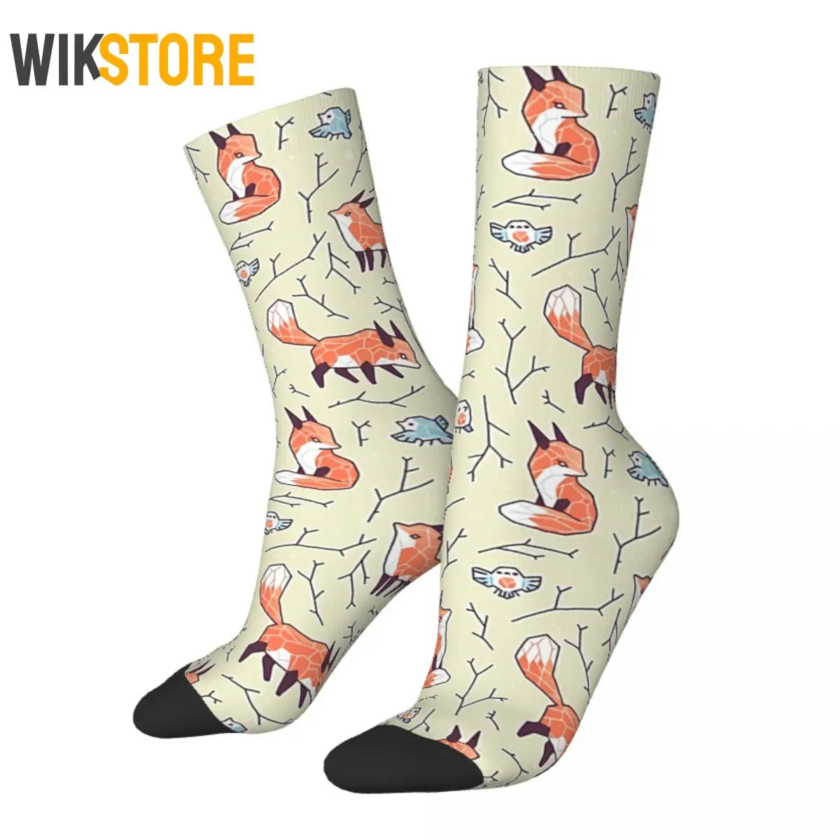 Funny Crazy Socks for Men Women Male Fox And Bird Hip Hop Vintage Boys Crew Sock Casual Non-Slip Running Sport Socks