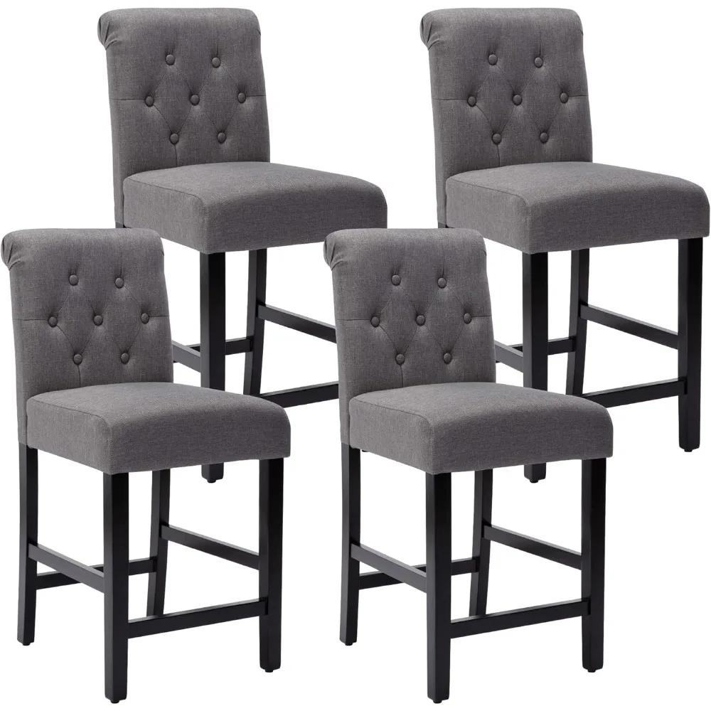 24inch Counter Height Bar Stool, Set of 4 Counter Height Chairs for Kitchen Island Upholstered Back Bar Chairs Fabric Barstool