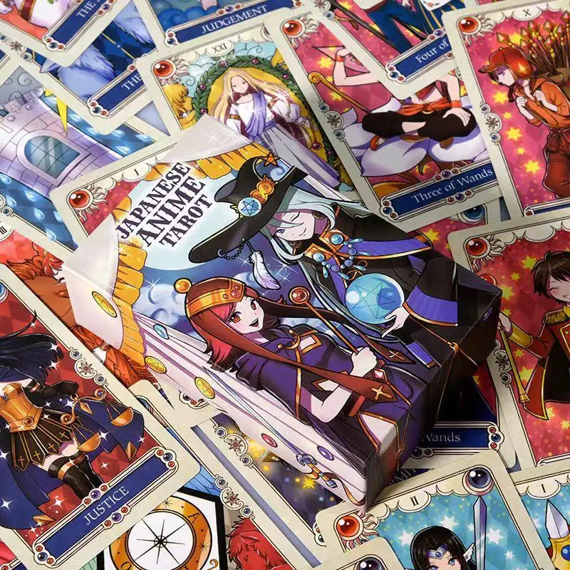 JapaneseAnime Tarot 78 Pcs Cute Tarot Cards Cartoon Illustrations Packed In Rigid Box with Guidebook for Beginners 12*7cm