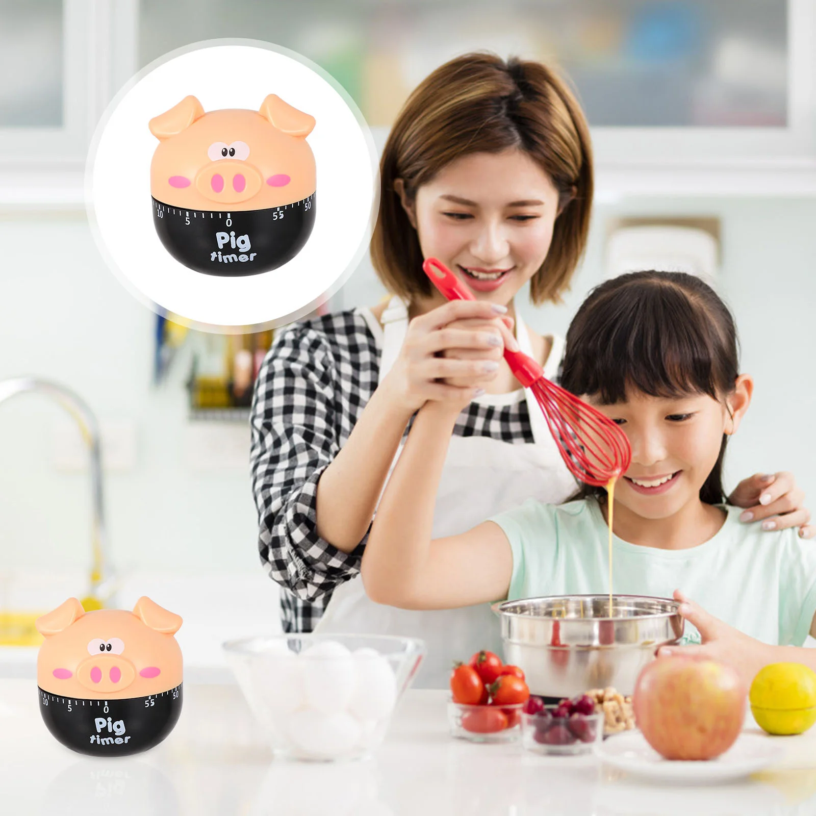 

2pcs Kitchen Timer Cartoon Pig Shape Mechanical Rotation No Accurate Scale Sturdy Base Cooking Baking Timing Device