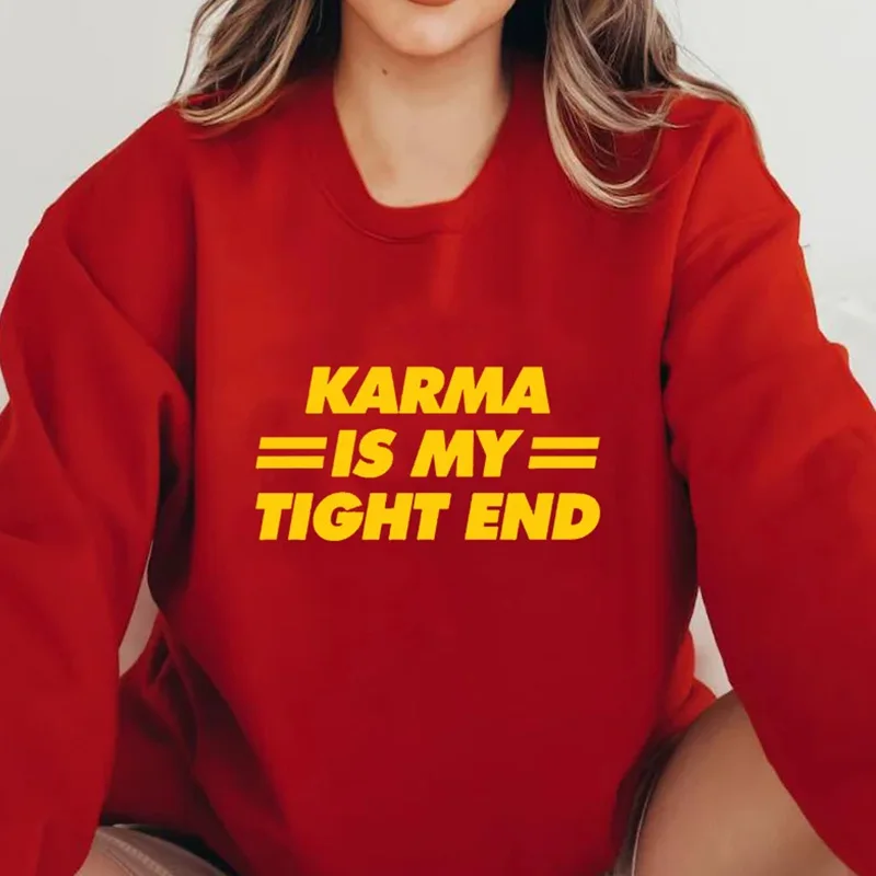 

Винтажная Женская толстовка с круглым вырезом, хлопковая Толстовка Harajuku Karma Is My Tight End 90-х годов, зимняя модная толстовка с капюшоном, уличные женские топы