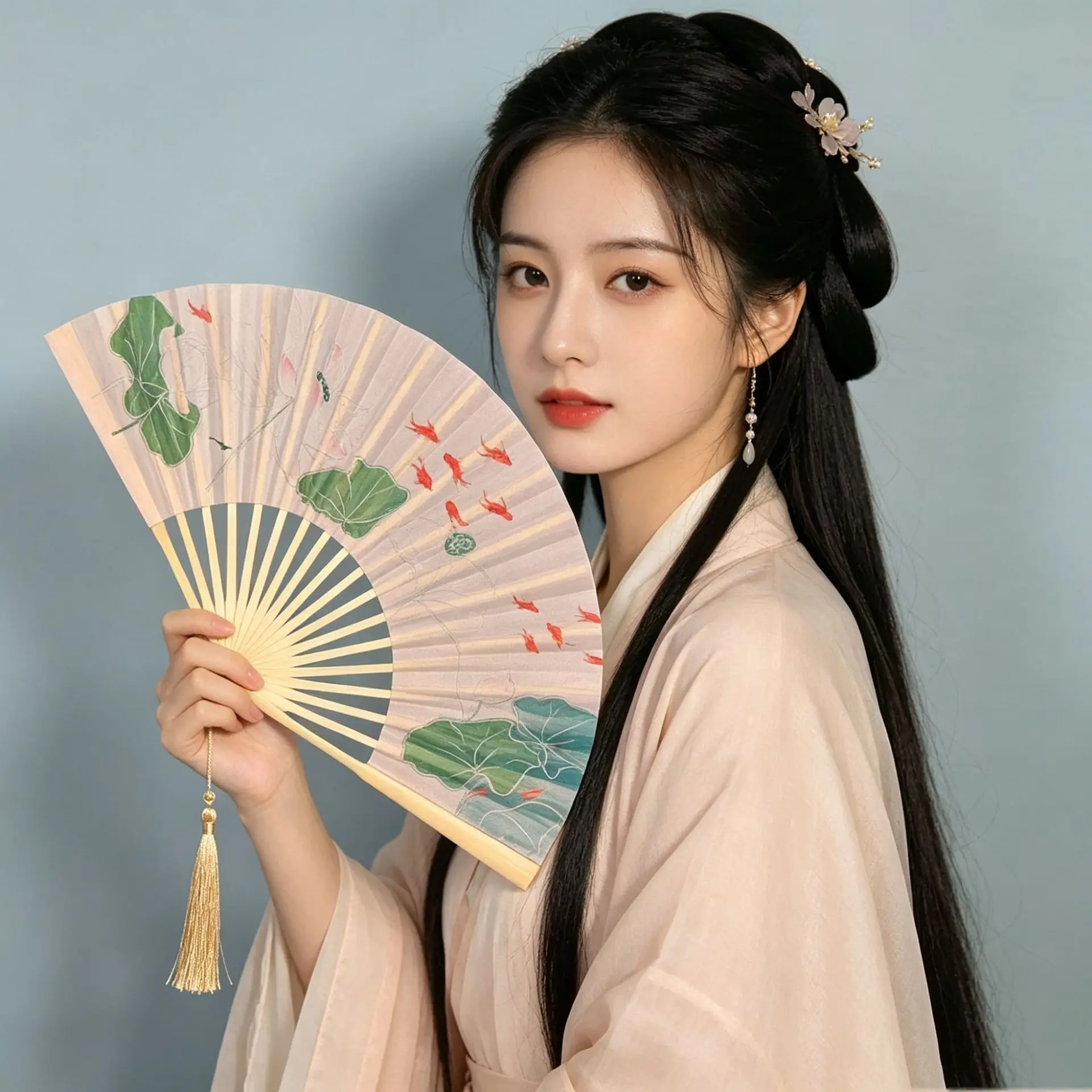7Inch Folding Hand Fan Chinese Style Vintage Bamboo Frame Portable Handheld Fan For Dance Performance Outdoor Summer Cooling Fan