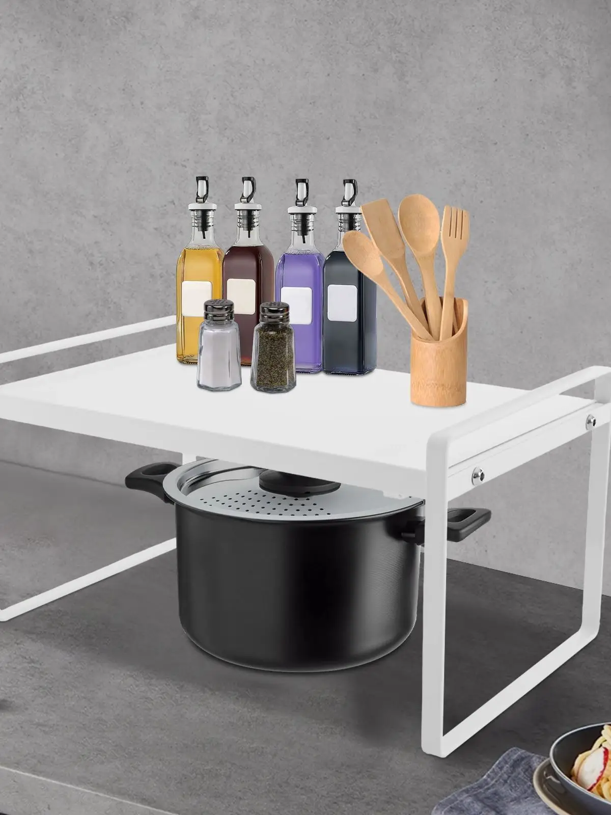 Erweiterbares Schrankregal, erweiterbarer Schrank-Organizer, erweiterbares Schrankregal für die Küche, Aufbewahrungsassistent für Küche, Badezimmer – Detail 4