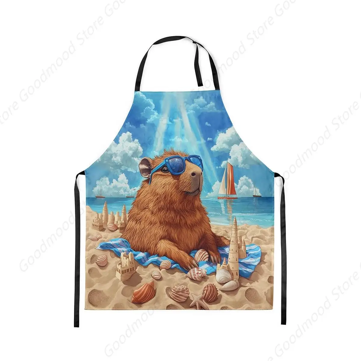 

Capybara Cooking Apron,Summer Theme Chef Waterproof Apron,Hawaiian Ocean Beach Kitchen Apron 