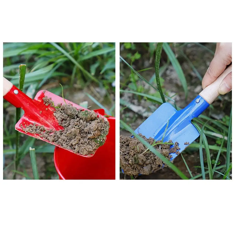3PCS/Set Blue Red Green Gardening Tools with Wood Handle Metal Planting Shovel Set Spade Rake Planting Tool Garden Supplies