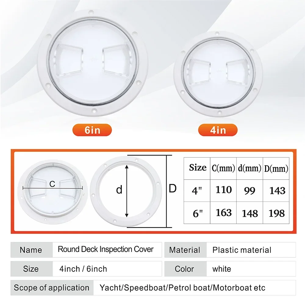 4 6 Inch Round Deck Plate Marine Access Boat Inspection Hatch Cover Plate Cut Out ABS Plastic Clear Boat Deck Hatch custom