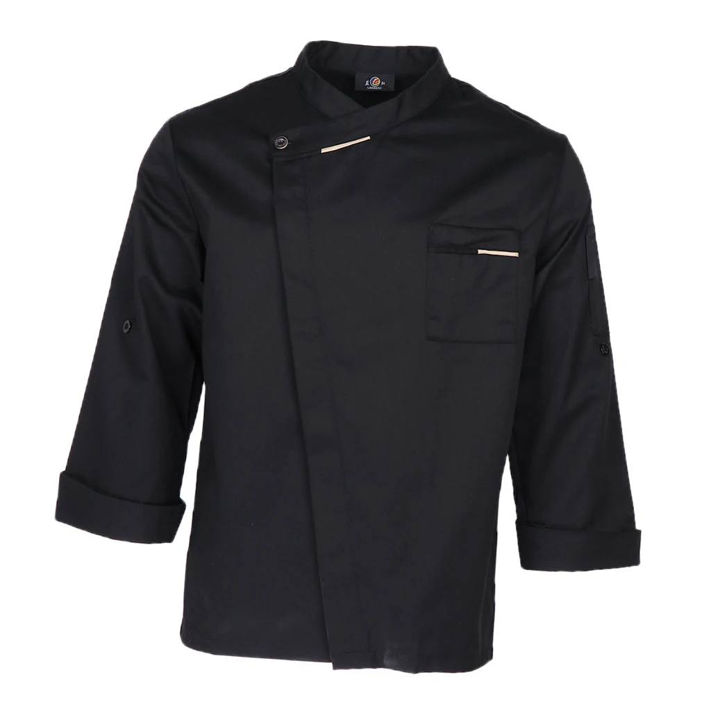 Stylish Chef Jacket Breathable Kitchen Uniforms Work Apparel Chef Coat Black