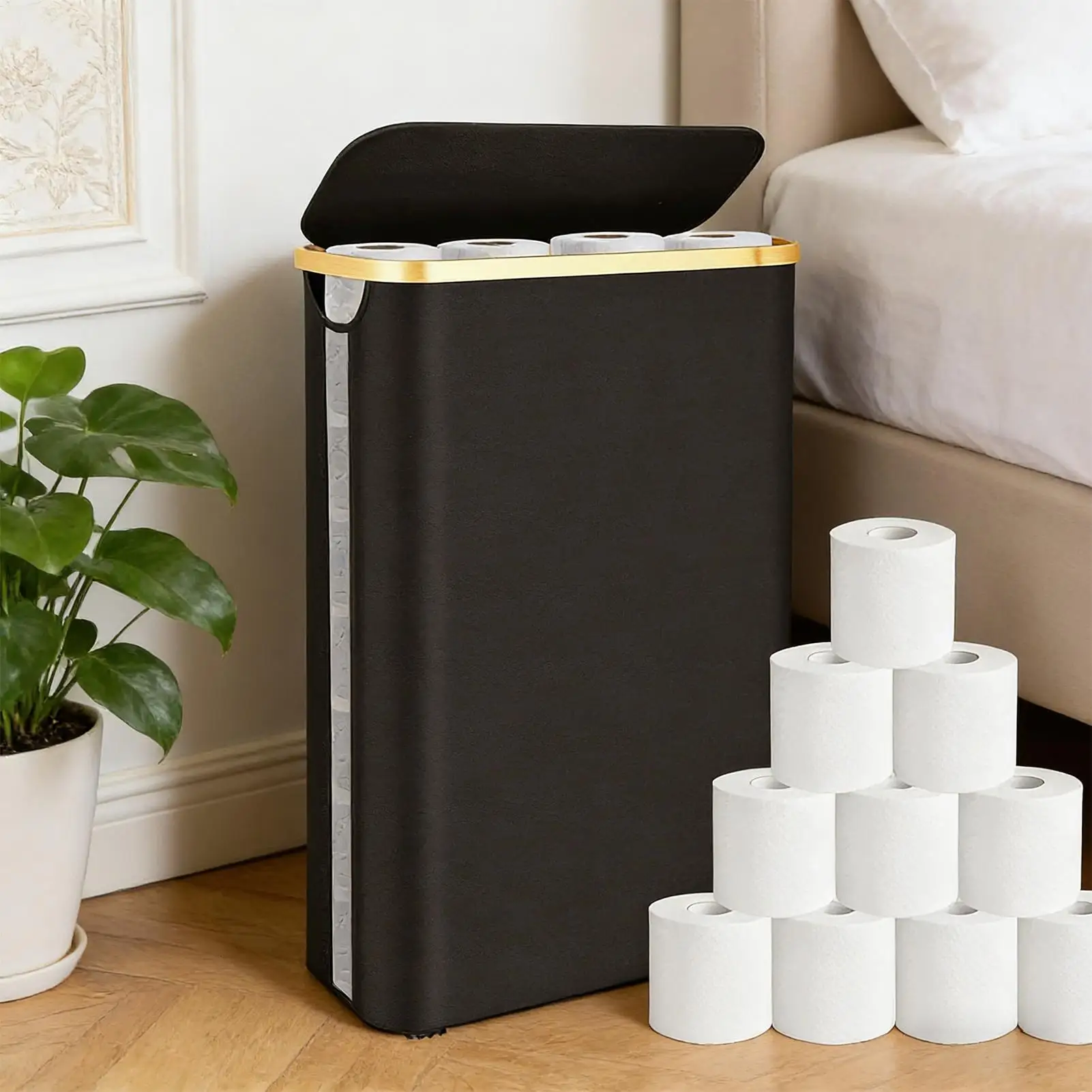 

Органайзер для туалетной бумаги, 52 л, держатель для рулонов салфеток, корзина с крышкой и ручкой, складной органайзер для туалетной бумаги для ванной комнаты, душа, дома