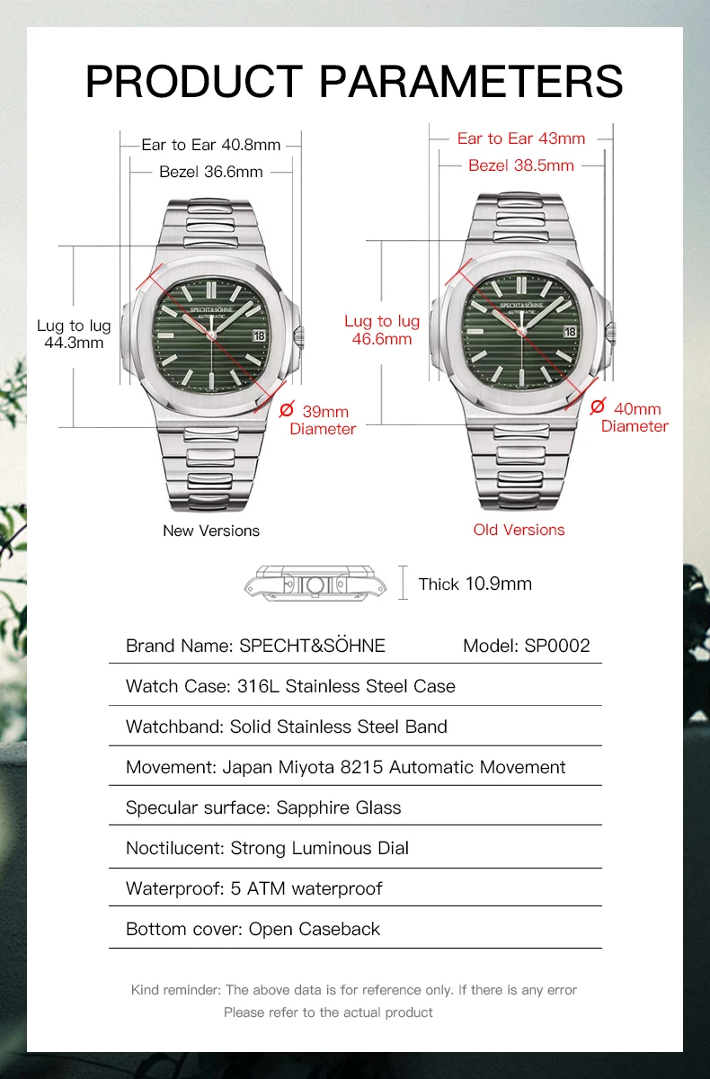 New Specht&Sohne Men's Watches Mechanical Watch Japan Miyota 8215 Movt Rose Gold Stainless Steel Classic 5711 Watch Waterproof image 3