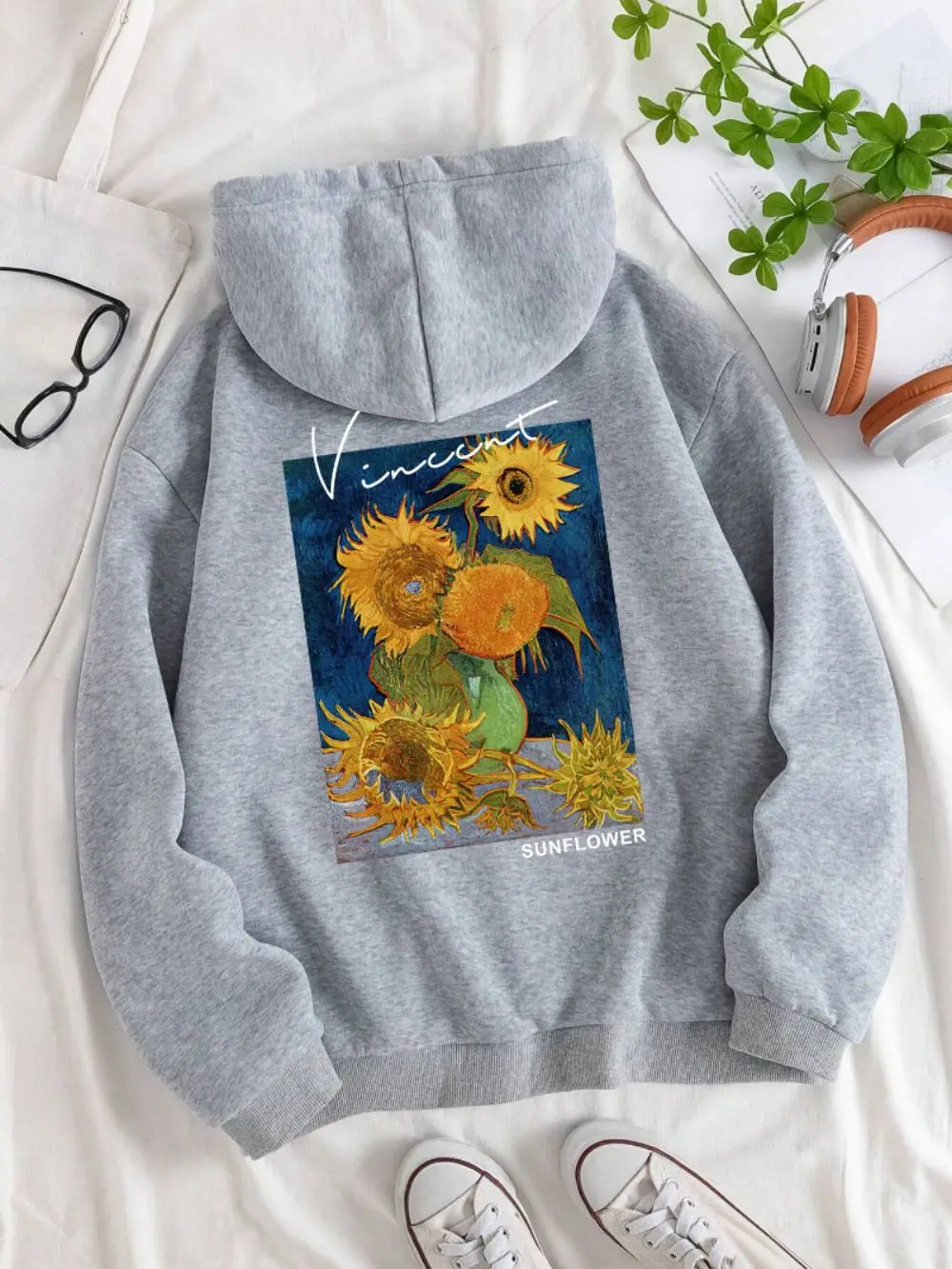 Casual Womans Hoodies Van Gogh Sunflower Printing Sweatshirts Breathable Loose Fleece Warm Pullover Autumn Winter Streetwear