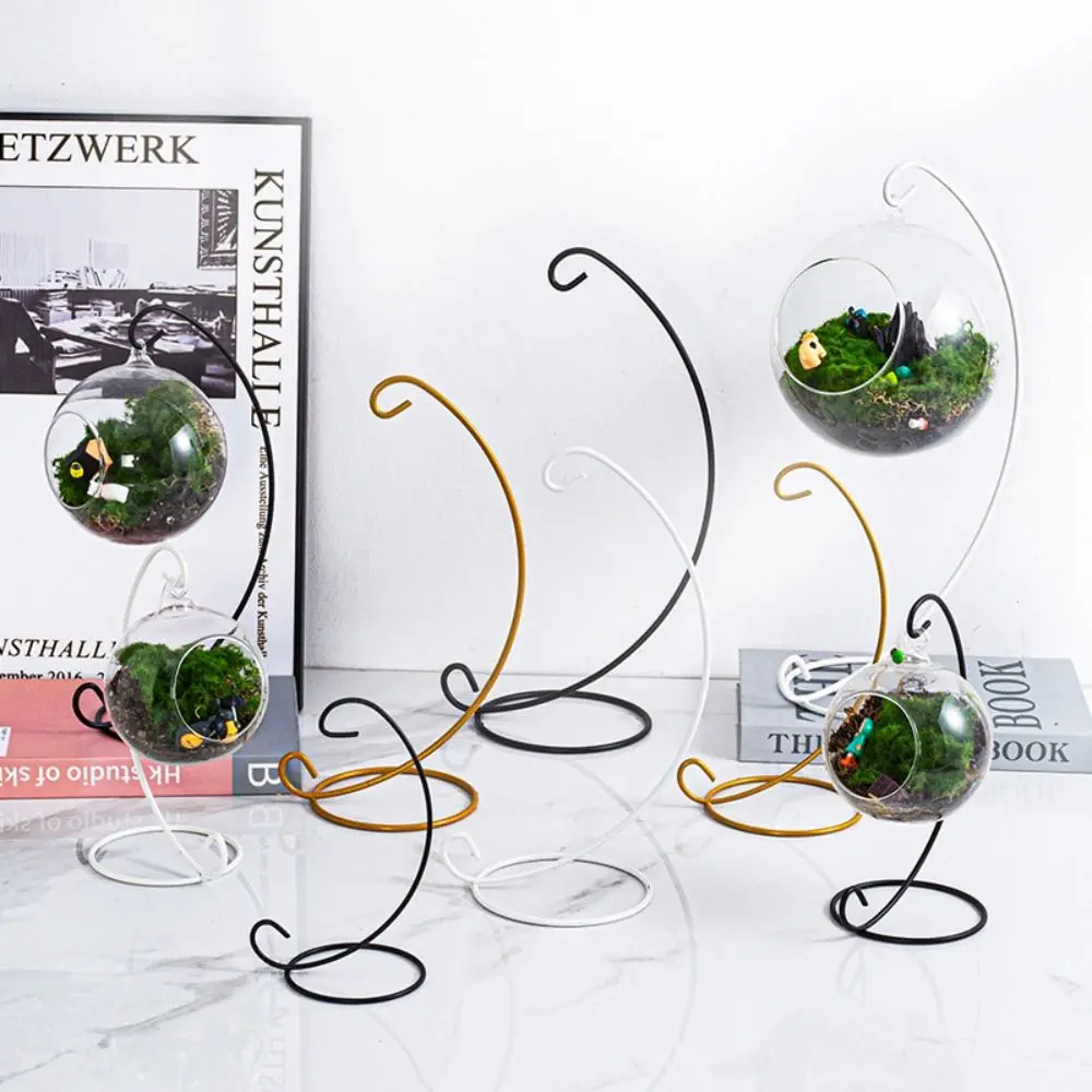 Retro Glass Ball Hanging Stand Candle Holder Portable Iron Art Iron Display Stand 23-33cm Ecological Bottle Stand Vase