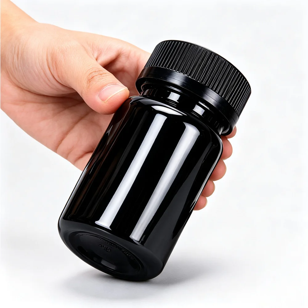 30/50Pcs Empty 100ml-250ml Black Plastic Pill Bottles W/ Screw Cap Refillable Seal Container For Solid Powder Capsule Storage