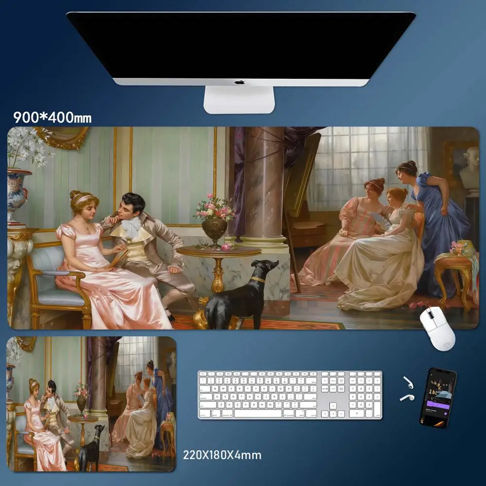 

Court Oil Painting Mouse Pad Desk Mouse Pad Nice HD Desk Pad Extended Gaming Keyboard Mats Large XXL Gamer Mousepad 90x40
