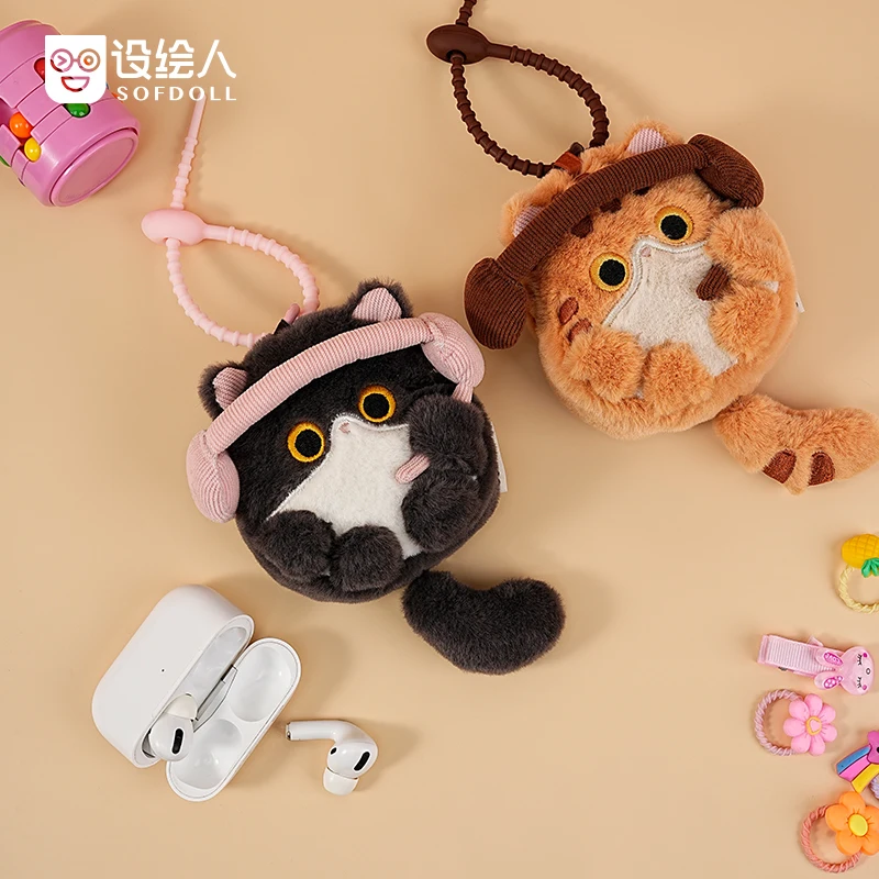 Op voorraad Leuke Kat Bluetooth Oortelefoon Opslag Beschermhoes Portemonnee Kat Pop Rugzak Hanger Meisje Verjaardag Verrassingsgeschenken