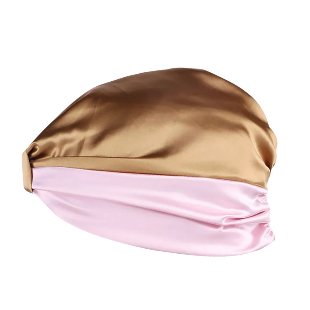 

Silk Sleeping Cap Turban Hat Pink Bonnet Women Hair Satin Double Layer Full Head Comfortable Polyester Keeps Style