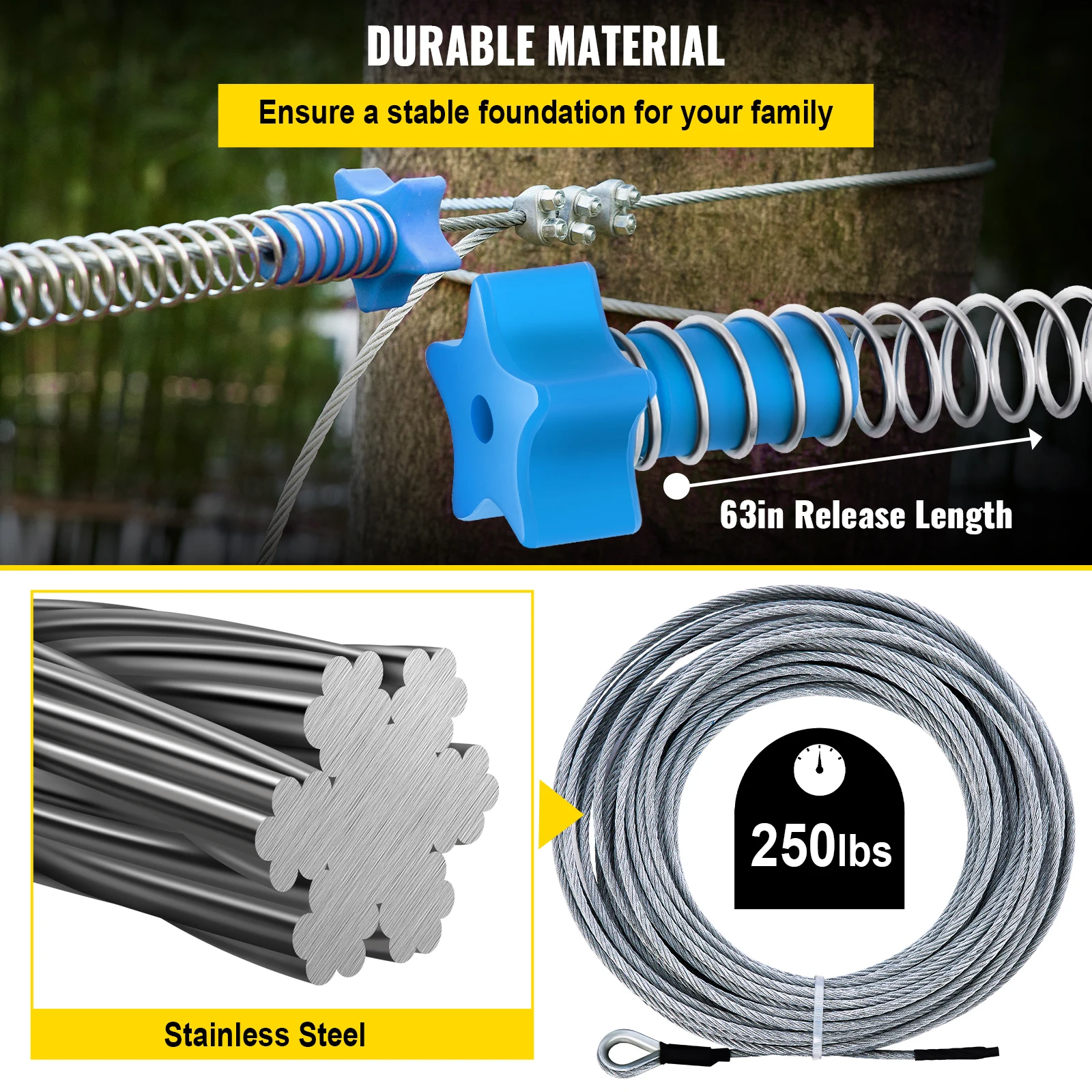 VEVOR Khóa Kéo Dòng Bộ Dụng Cụ Dùng Cho Sân Sau 80FT Đường Zip Dành Cho Trẻ Em Và Người Lớn Kèm Ghế Ngồi Xích Đu Đường Zip Phanh Và thép Không Gỉ Xe Đẩy
