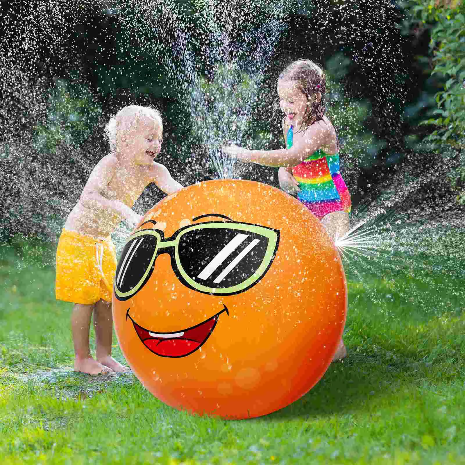 

Kids Pool Toys Orange Shaped Inflatable Sprinkler Beach Ball Outdoor Water Childrens