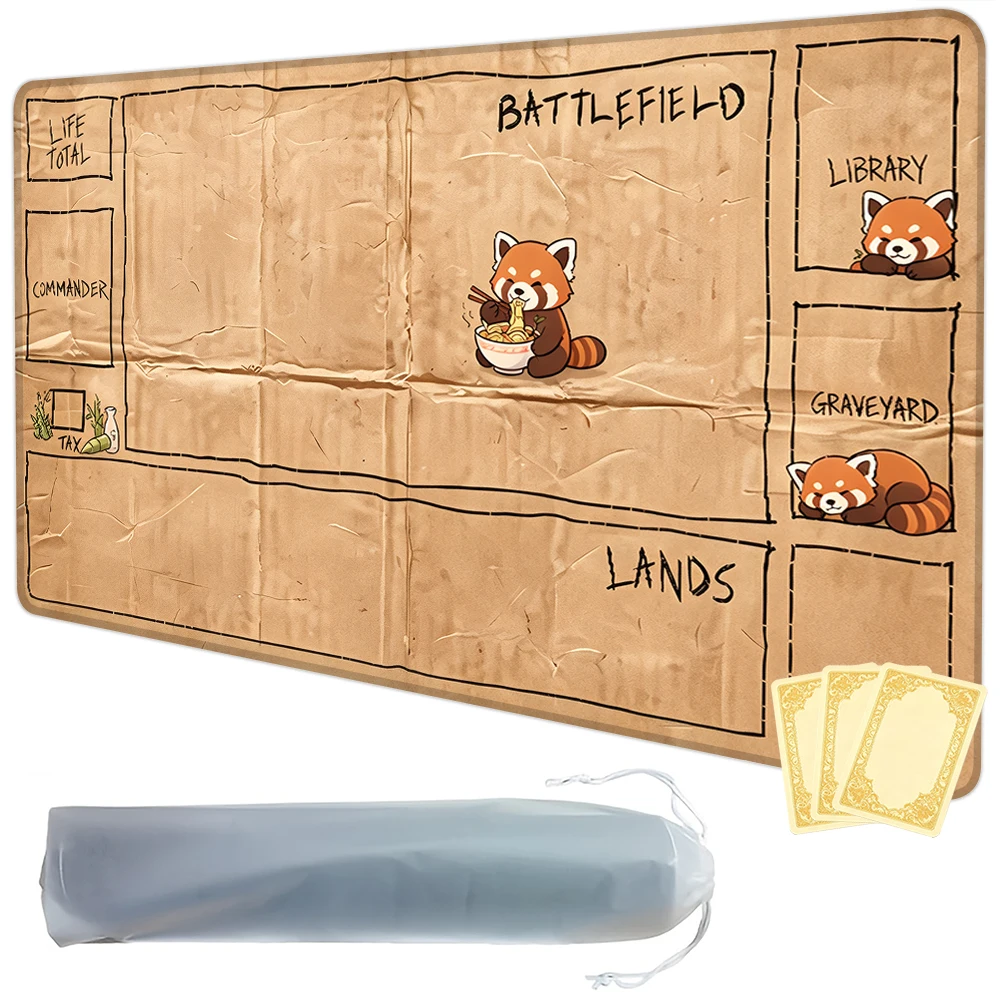 Cute Raccoon Cardboard Design TCG Playmat Magic Playmat Gathering Gaming Mat with Stitched Edge Anti-slip base Trading Card Game