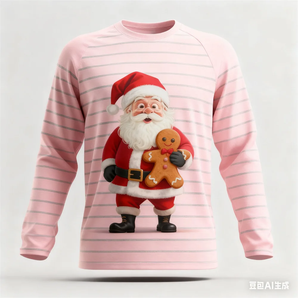 عيد الميلاد الرجال تي شيرت بأكمام طويلة متعة سانتا كلوز نمط طباعة الخريف القطن تي شيرت للرجل السنة الجديدة تي شيرت ملابس رجالي