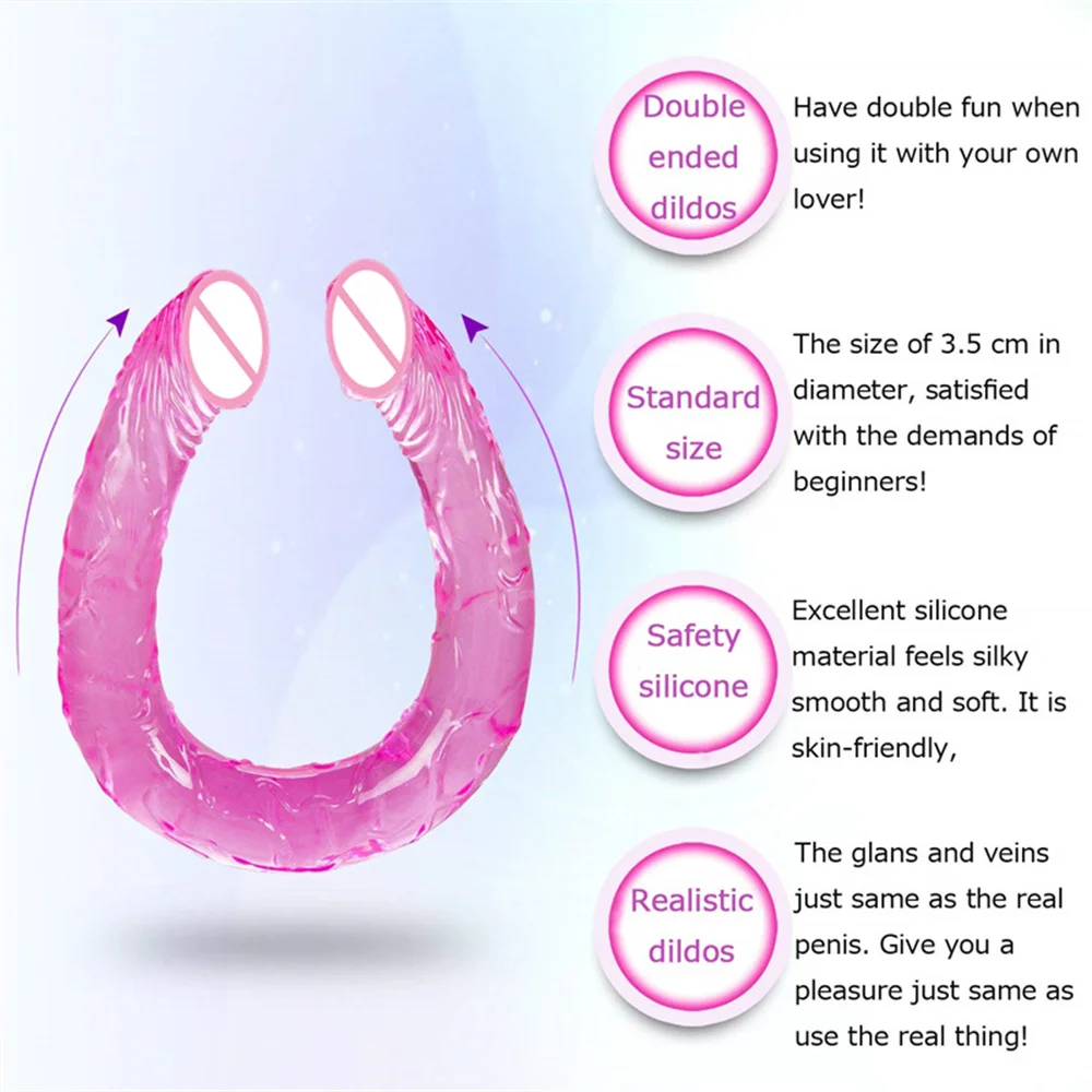 Soft Jelly Dildo Double Long 46cm Realistic Cock Lesbian Vaginal Anal Plug Flexible Fake Penis for Women Sex Toys