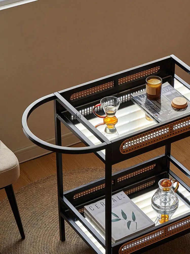 /عصور الوسطى الكرمة النسيج عربة صغيرة مبسطة طاولة الشاي تخزين الرف المحمول اليابانية الطعام سيارة #3